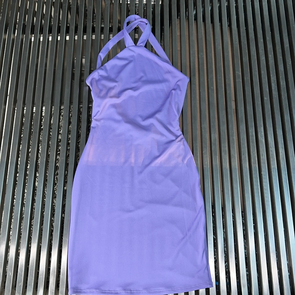 Soft purple, Naked Wardrobe mini halter dress w/ crisscross back NWT SZ Med